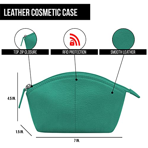 Image of ili New York Genuine Leather RFID Blocking Cosmetic Makeup Pouch - Aqua