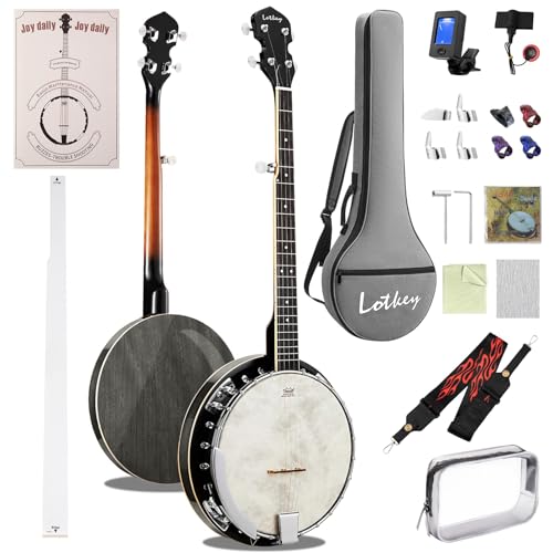 Banjo Remo 5 cordes Lotkey 96,5 cm avec manuel pour apprendre facilement sans professeur