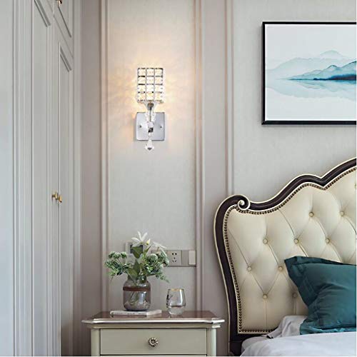 Luces de pared plata con lámpara de cristal E27 y luces LED dormitorio 7