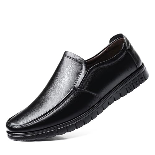 Dress Shoes for Men Men's Genuine Leather Dress Shoes Breathable Round Toe Business Footwear for Middle-Aged Men Stylish Wedding Flats