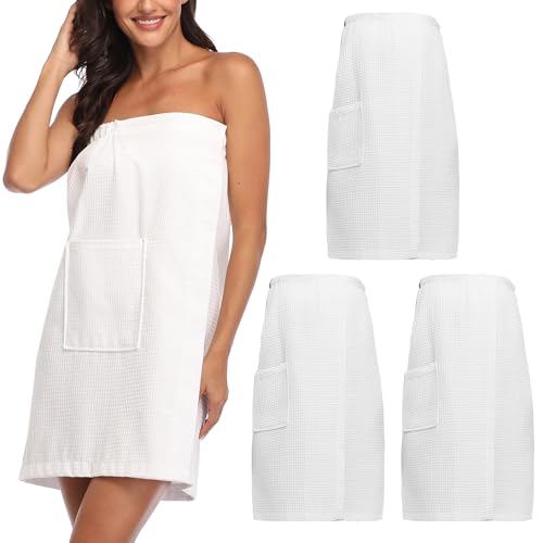 Image of 3 Pcs Towel Wrap for Women Lightweight Waffle Spa Bathrobe Cover Up Bath Shower Wraps with Adjustable Closure