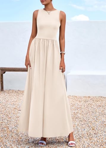 Image of KIRUNDO Summe Sleeveless Maxi Dresses for Women 2026 Spring Wedding Guest A Line Tank Elegant Flowy Beach Long Sundress