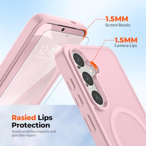 Image of SUPFINE Magnetic for Samsung Galaxy S24 Plus Case / S25 Plus Case with Screen Protector, (Built-in Magnets) (Military Grade Drop Protection) Slim Translucent Shockproof Phone Case,Pink