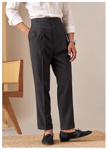 Mens Dress Pants Slim Fit Stretch Pants Pleated Flat Front Office Business Trousers3