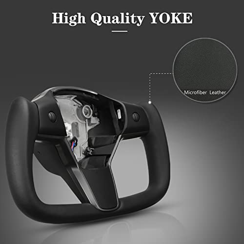 Tslaucay Tesla Yoke Steering Wheel For Model 3&Y Tesla Model Y Yoke Personalized Model 3 Yoke Steering Wheel-(Black Normal Leather-No Carbon Fiber ) #TOP6