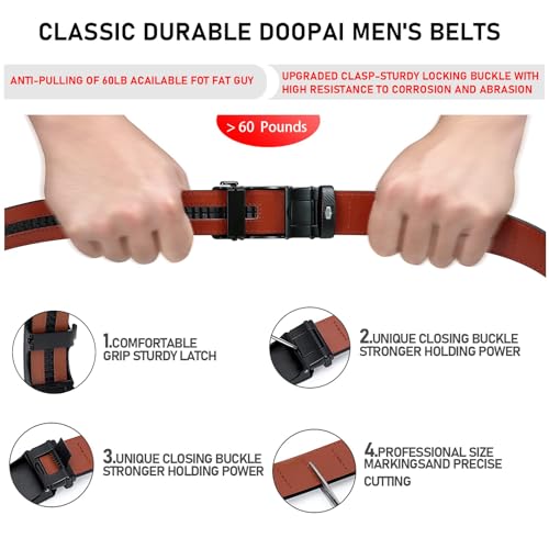 Image of DOOPAI Men's 2 Pack Ratchet Dress Belt - Adjustable 1 3 /8 inch Genuine Leather, Size Length Can Be Cut, With Gift Box