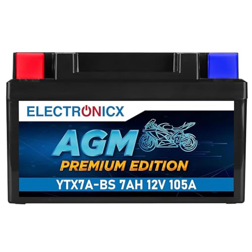 Electronicx AGM YTX7A-BS Motorradbatterie -12V 7Ah 105A wartungsfreie rüttelfeste kompakte robuste und versiegelte Starterbatterie - Ideal als Akku für Roller Mofa Motorrad Quad und ATV