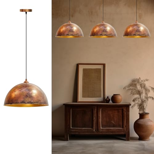Bamyum Vintage 11.8 Inch Dome Hanging Light Fixtures Barn Farmhouse Pendant Lights E26 Handmade Painted Copper Color Hanging Lighting For Bedroom Dining Living Room Island Light For Kitchen cover