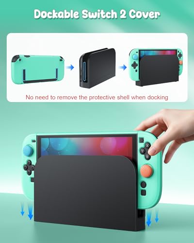 Image of Switch 2 Cover Case&Screen Protector, FYOUNG Dockable Shell for Nintendo 2 | Cute Case, Color‑Matched for Joycon 2 Light Green Controller, 9H Tempered Glass, Hard Protective Case, Split Design