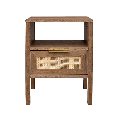 Decor Therapy Piper 20" Side Rattan Storage Drawer Accent Table, Light Walnut #TOP3