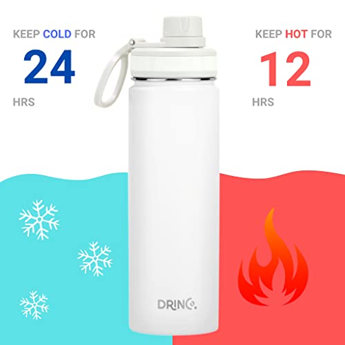 Image of Drinco Stainless Steel Water Bottle Spout Lid Vacuum Insulated Double Wall Water Bottle Wide Mouth Leak Proof Keep Cold Sport Camping Hiking (22oz Artic White)