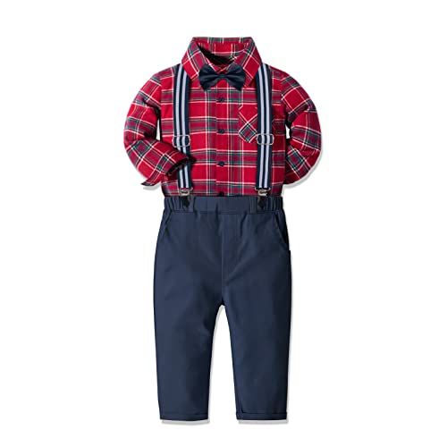 Image of Yilaku Toddler Baby Boy Clothes Gentleman Wedding Outfits, Formal Dress Shirt with Bowtie + Suspender 3 Monthes-4 Years