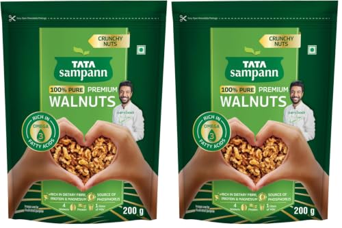 Image of Tata Sampann Premium Walnut Kernels, 200g, Dried Akhrot Giri, Healthy Snacks, Walnuts without Shell, Deluxe Size, Flavorful & Crunchy Nuts, Dry Fruits, Rich in Omega 3, Protein & Magnesium (Pack of 2)