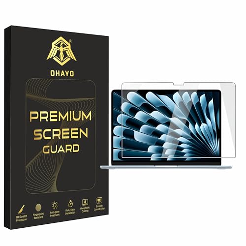 Image of OHAYO Screen Protector Compatible with MacBook Air 13.6 Inch 2022-2026 (Models A2681, A3113, A3240, A3449) Compatible with M2, M3, M4 & M5 Chip MacBook Air Laptop, Military Strength, 9H Hardness, Scratch Resistant, Bubble Free, Anti-Fingerprint, Ultra HD Clear, Not Tempered Glass