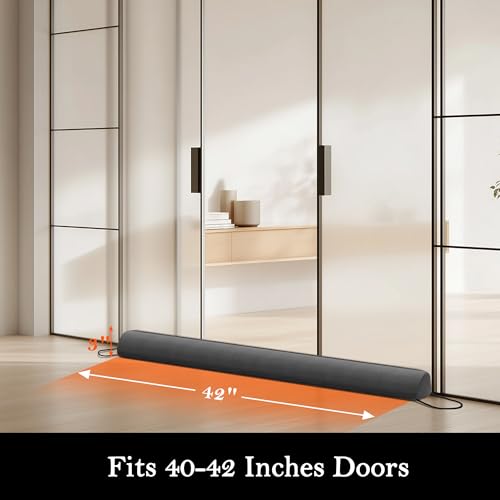 Image of Sunolga Door Draft Stopper Blocks Hot and Cold Air with Removable Washable Cover for Bottom of Door, All-Season Seal for Noise, Light, Dust, Door Sweep for Gaps Up to 3 inch, Home Essentials, 42 inch, Gray