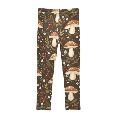 Wusikd Mushrooms Girls' Leggings Toddler Doodles Flowers Brown Kids Yoga Pants Dance Active Tights 4T2
