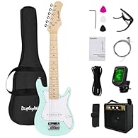 Right-handed electric guitar with accessories is ideal for beginners and is ready to use out of the box 1/4 Size Electric Guitar Most complete Beginner Super Kit Package with Amplifier, Guitar Stand, Bag, Guitar Pick, Strap,spare Strings, Tuner, Case...