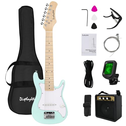 Display4top 1/4 Size Electric Guitar Most complete Beginner Super Kit Package with Amplifier, Guitar Stand, Bag, Guitar Pick, Strap,spare Strings, Tuner, Case and Cable (light green)