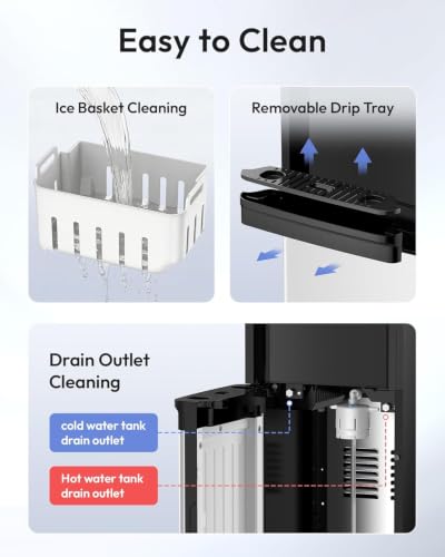 Image of Euhomy 4-in-1 Water Dispenser with Ice Maker, Bottom-Loading Water Cooler Hot and Cold, Fits 3 & 5 Gallons, 33 lbs per Day Ice Production, Childproof Lock, for Home Office Kitchen, Black