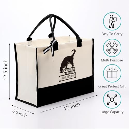 EDCTO Canvas Tote Bag, Cotton Canvas Tote Bag, Library Canvas Bag, Birthday Gifts for Women Bookworm Book Reader Book Lover, Canvas Tote Bags for Women, Womens Weekend Bag, I Love Reading2