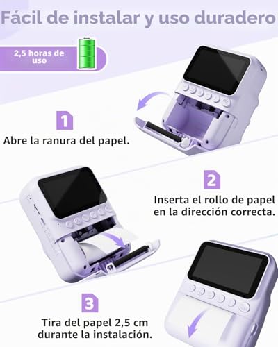 Miniatura 5 de Tiatua Camara Fotos Infantil Instantanea, 3,0 Hd 48 Mp Cámara Instantánea Para Niños Con Tarjeta De 32 Gb Y 3 Rollos De Papel, Regalo Para Niños Y Niñas De 3 A 12 Años Morado