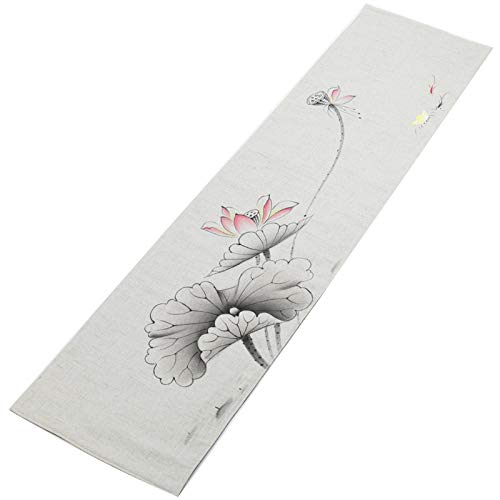 Table Runner Table flag modern minimalist Chinese cotton and linen hand-painted tea mat linen Zen fabric tablecloth long strip tea table cloth coffee table flag, Luoshui Jinlian rice white, 30120cm