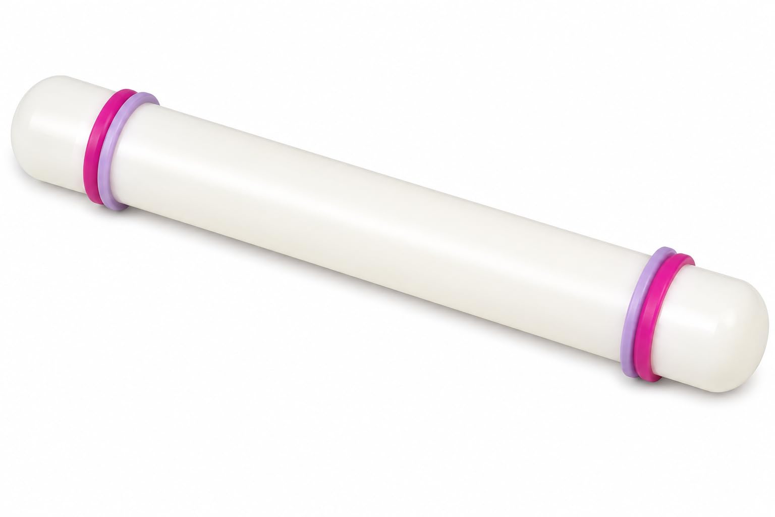 AKORD Non-Stick Sugarcraft Fondant Rolling Pin with Guide Rings – 23 cm White Rolling Pin for Icing, Pastry, and Marzipan – Professional Baking Tool with Adjustable Thickness Guide Rings