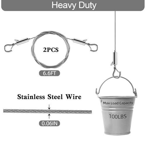Image of Adjustable Picture Hanging Wire, Upgrade Mirror Frame Hanging Kit, 6.6FT Heavy Duty Stainless Steel Wire Rope, Supports Up to 100lbs (Silver, 4PC-6.6FT)