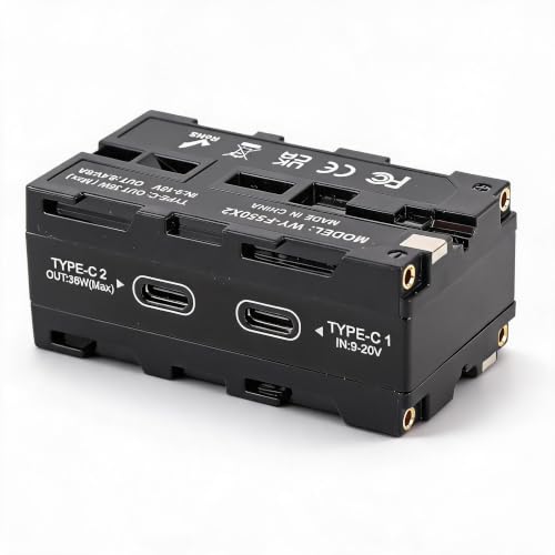 Batería ficticia NP-F USB-C doble cara para transmisores SDR y pantallas de video LED