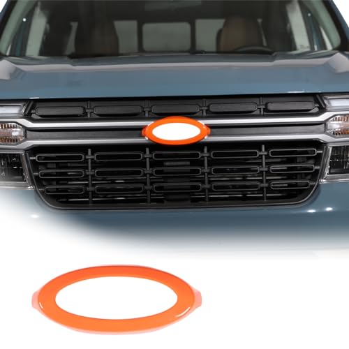 Image of Car Front Emblems Trim Ring Cover Compatible with Ford Maverick 2022-2024, Front Hood Center Emblem Logo Cover, Car Front Center Badge Surrounding Ring Decorative Accessories, Orange