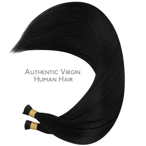 Image of WENNALIFE I Tip Hair Extensions Real Human Hair, 100g 200s 16 Inch Jet Black Remy Itip Human Hair Extensions Invisible Itips Straight I Tips Cold Fusion Extensions