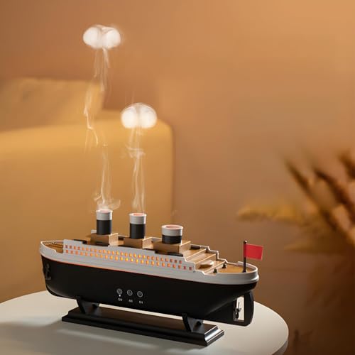 Humidifier for Bedroom Titanic Humidifier with Remote Aromatherapy Diffuser Steamship Humidifier 7 Light 2 Mist Mode Air Humidifiers for Bedroom, Essential Oil Diffuser (Black)