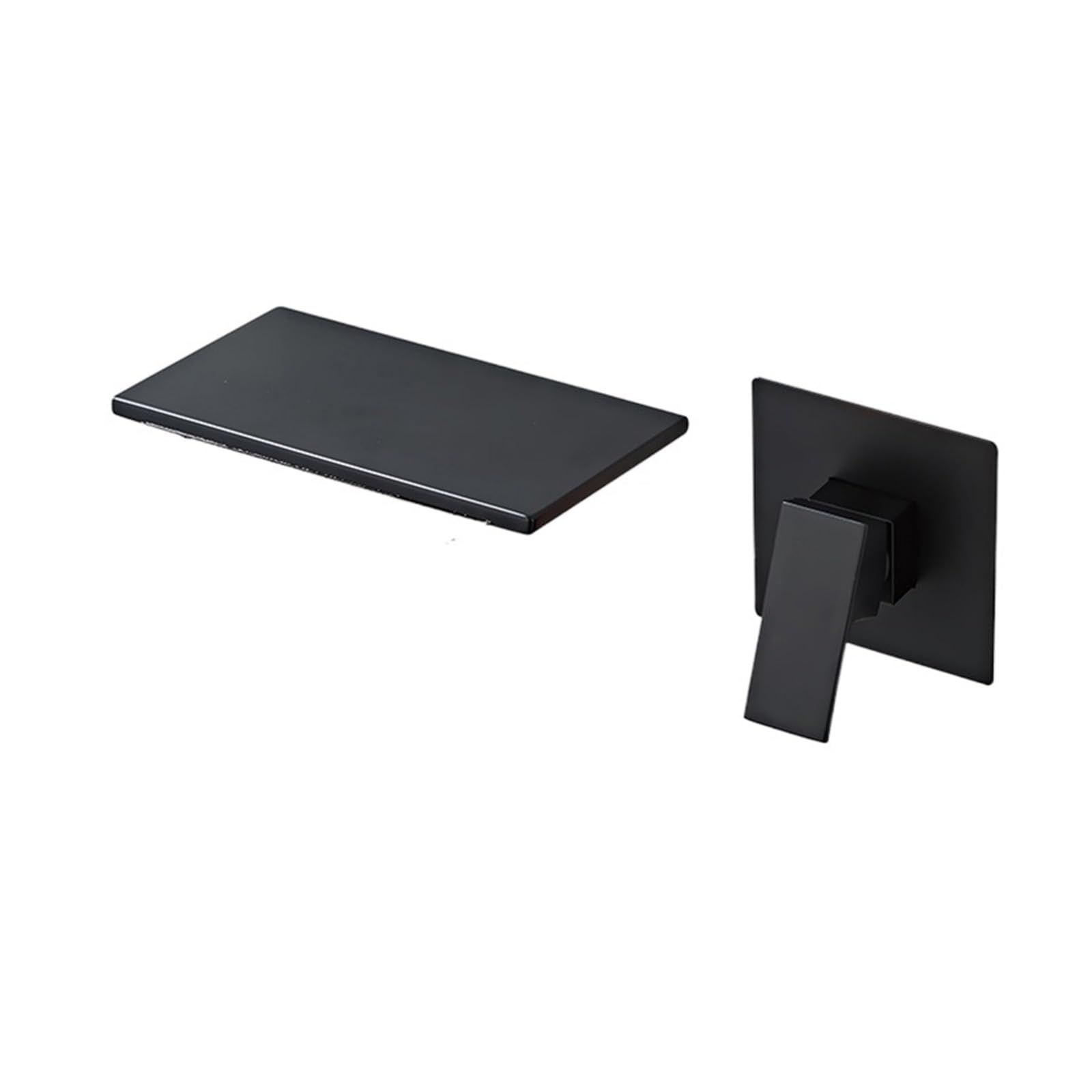CVFRDD Brass Matte Black Wall Mounted Waterfall Basin Faucet Set, Bathroom Hot Cold Water Bathtub Washbasin Sink Mixer Tap Modern Crane(Nero)
