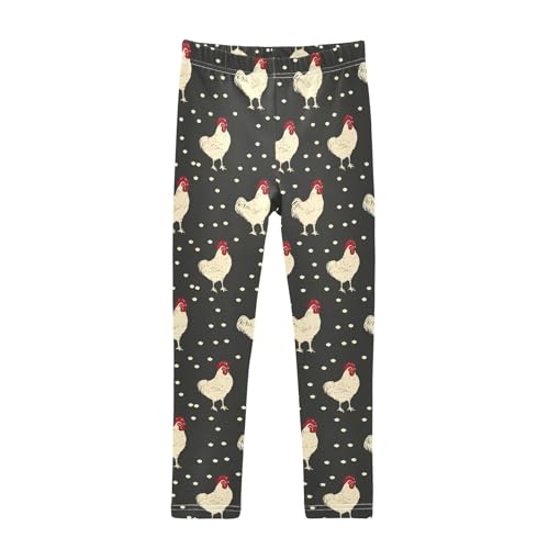 Rooster Print Girls Leggings Ultra Soft Compression Yoga Gym Pants for Kids 4-10T
