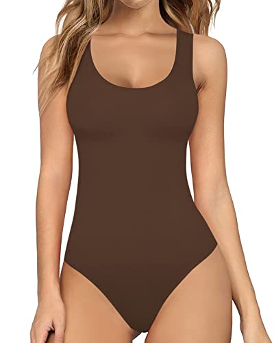 Image of MANGOPOP Women's Tank Top Bodysuit Scoop Neck Sleeveless Body Suits Sexy U-Back Backless Going Out Tops