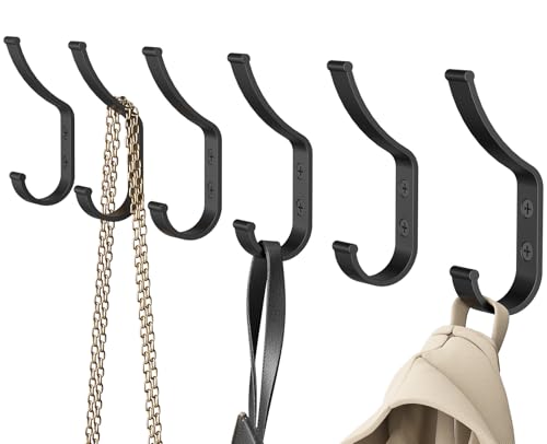 Optish - 12 Pack Coat Hooks, 30KG Load Bearing Wall Hook for Hanging(Max), 1.6" L X 0.5" W X 3.94" H Coat Rack Wall Mount Double Hooks for Bag, Towels, Hats, Keys, Black - -12%
