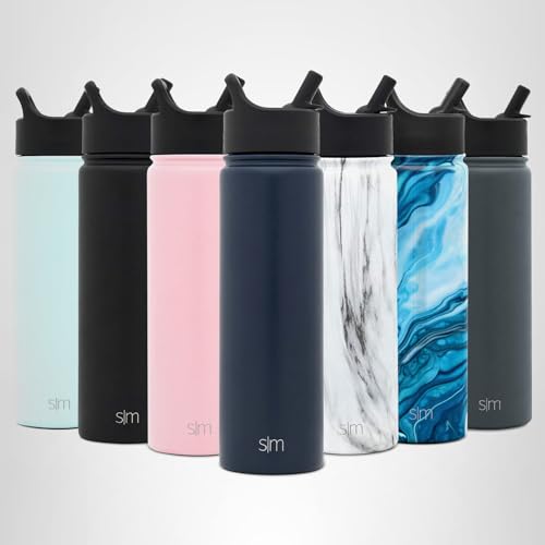 Simple Modern Water Bottle with Straw Lid Vacuum Insulated Stainless Steel Metal Thermos Bottles | Reusable Leak Proof BPA-Free Flask for Gym, Travel, Sports | Summit Collection | 22oz Deep Ocean Blue