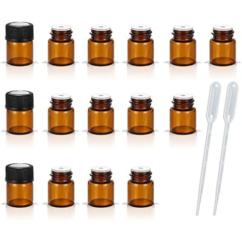 AFMNQZ 50Pack Set 1ML Amber Glass Bottle with Orifice Reducer and Cap Small Essential Oil Vials (1ML) Cover