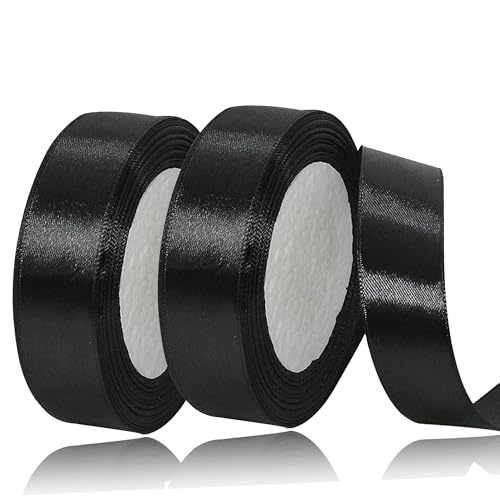 Geschenkband Satinband 44m, 20mm Breit Geschenkband, schwarz Schleifenband für Hochzeit, Bastelarbeiten und Geschenkverpackung Hochzeitsdekoration (schwarz)