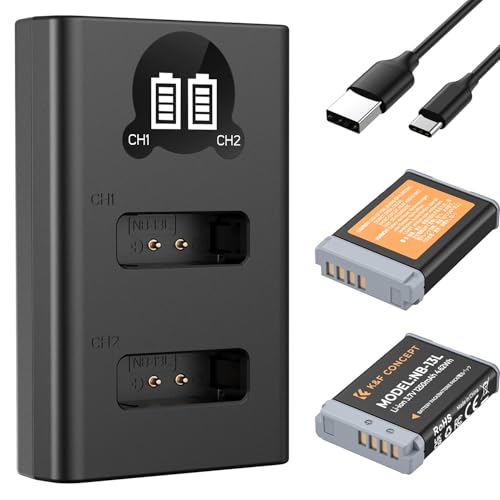 K&F CONCEPT NB-13L Batería de Repuesto 2-Pack con Cargador LCD Dual Slot, Compatible con Cámaras Canon EOS G7X3/G7X2/G9X/G5X/SX720HS