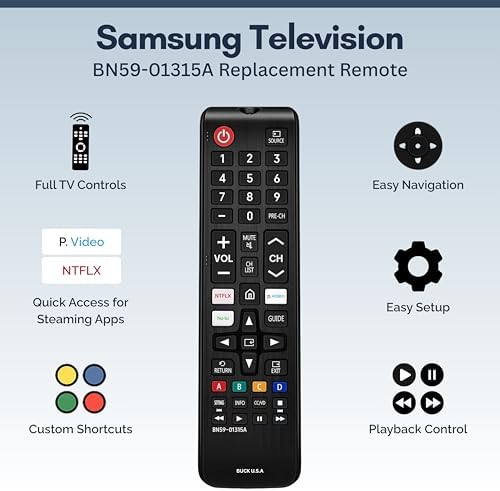 Universal Samsung TV Remote Control Replacement for Smart TV - Easy Setup, Durable Design, Universal Infrared Remote, Streaming Shortcuts - Works with Samsung Smart TV, LCD, LED, HDTV, 3D Models - 1