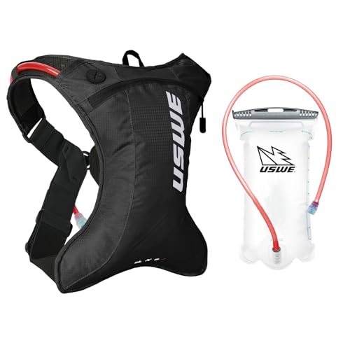 USWE Outlander Moto Hydration Pack Running Hiking Hydration Backpack with Water Bladder Hydropack for Men and Women Backpack Gear and Equipment for Cycling MTB (Black 2L)