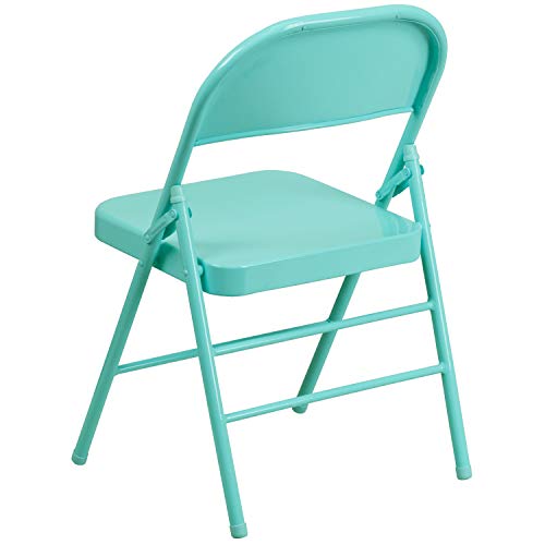 Flash Furniture 2 Pack HERCULES COLORBURST Series Tantalizing Teal Triple Braced & Double Hinged Metal Folding Chair by Flash Furniture - Used condition - Image 6