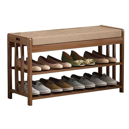 Banco de zapatos de bambú con almacenamiento y asiento acolchado de 3 niveles para entrada y dormitorio, 90 x 30 x 50 cm (color: A)