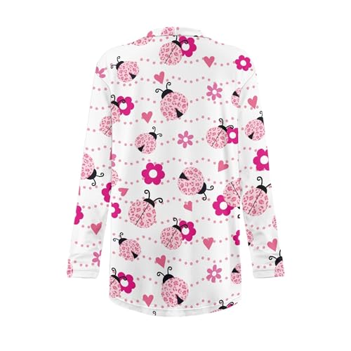 Image of Forchrinse Red Ladybug Cardigan for Women Causal Long Sleeve Open Front Cardigans Sweater Fashion 2024 Fall Coat with Pockets