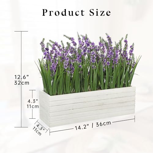 Oairse Artificial Lavender Flower Plants in Rectangular Wooden Planter Box Lifelike Faux Lavender Plant for Home Wedding Kitchen Windowsill Table Shelf Indoor Farmhouse Table Centerpiece Decor - Image 7