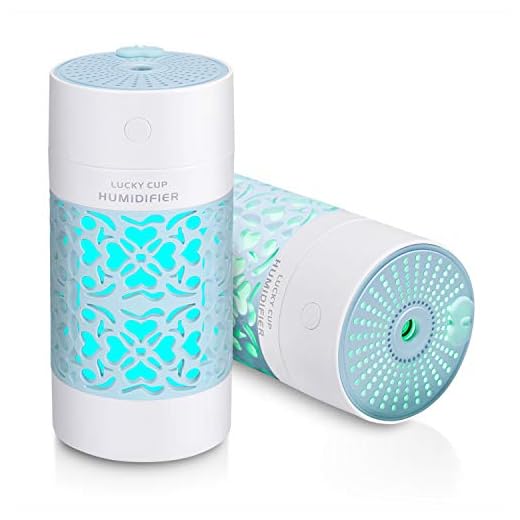 Portable Humidifiers Car Humidifier Cool Mist Humidifying for Kids Rooms Travel Office Bedroom with High and Low Mist Settings 7 Colors Night Light Auto Shut-Off 250ml
