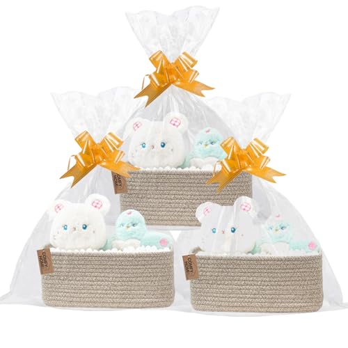 Image of COMFY HOMI 11.5 inchx7.5 inchx4.7 inch Storage Baskets for Organizing | Cotton Rope Woven Basket | Toy Storage Bin Box | Basket for Shelves, Closet Organizer Bin, Decorative Closet Shelf, 3 Pack,