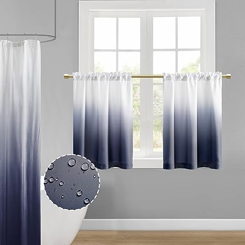 XTMYI Small Window Curtains for Bathroom,Short Waterproof Curtain for Shower Window,Navy Blue,36 Inch Length