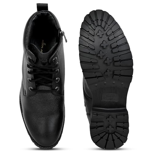 Image of Allen Cooper Genuine Premium Leather Luxury Memory Foam High-Top Boots Shoes For Men(ACCS-823,Black,Size-6,7,8,9,10,11)